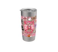 Nœuds pour le cancer du sein pour une cause Preppy Cat Ghost October Pink Gobelet isotherme en acier inoxydable double paroi