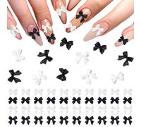 Nœuds pour ongles, autocollants pour ongles, cristaux pour nail art, breloques pour ongles, 200 pièces, nœuds en résine pour ongles, pierres précieuses mignonnes pour ongles, noir et blanc