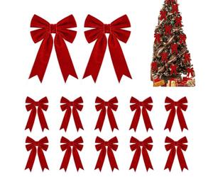 Nœuds Rouges Pour Sapin De Noël 12 Pièces Couronne Douce De Porte D'Entrée | Nœuds De Sapin De Noël En Velours Pour Porte D'Entrée Fête Maison Cuisine Extérieur Ferme Mur Intérieur Loi