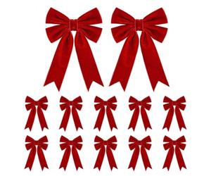 Nœuds Rouges Pour Sapin De Noël 12 Pièces Topper Souple De Porte D'Entrée | Nœuds De Sapin De Noël En Velours Pour Porte D'Entrée Fête Maison Cuisine Extérieur Ferme Mur Intérieur Lois