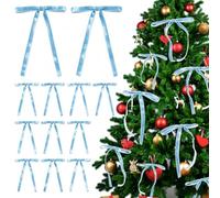 Nœuds Ruban Velours Noël, Décorations For Arbre, 5x7 Pouces, 12 Pièces | Ornement velours pré-attaché décoration maison vacance porte d'entrée couronne guirlande rampe d'escalier(Light Blue)