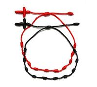 NUEAYMS Lot de 2 chaînes rouges Kabbale pour la protection et la chance pour la croix à 7 nœuds tressés pour bijoux pour femmes, présentoirs pour spectacles, taille unique, Comme décrit