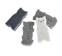 NUEAYMS Pack of 4 Thickened Cats Shape Scouring Sponge Scrubber for Kitchen Cleaning Reusable Dishwashing Scouring Pad Thick Sponge Scrubber