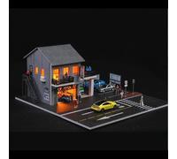 NUEIOVRW Modèle de garage diorama 1:64, éclairage LED pour parking scène, modèle d'atelier pour affichage de voitures miniatures Diecast 1:64, vitrine de voitures miniatures, modèle de bâtiment