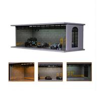 NUEIOVRW Modèle de garage européen Diorama 1/64, modèle de parking éclairé tricolore, luminosité réglable, modélisme de voitures, rangement de voitures miniatures (mini entrepôt)