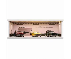 NUEIOVRW Vitrine Diorama 1/43 avec Éclairage Réglable à Trois Couleurs, Convient pour les Modèles de Voitures Diecast Hot Wheel Matchbox Mini GT, Scène de Garage et Parking 1:43 (Atelier de Réparation