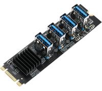 NUEK-Adaptateur M.2 Nvme Vers 4 Usb Pcie Riser,M2 M-Key Vers Pcie 1X Usb 3.0 Converter Card With Heatsink,Pci Express 1X To 16X Splitter Extender Card For Ethereum Btc Mining