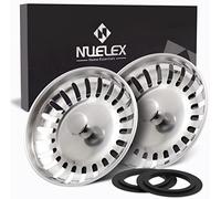 Nuelex Lot de 2 bouchons d'évier de cuisine de 78 à 80 mm de diamètre avec 2 joints en silicone de tailles multiples - En acier inoxydable 304 anti-fuite - Bouchon d'évier avec 22 trous et forme lisse