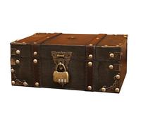 Nuelreva Boîte au trésor, 9.5x6.7x3.7 Chérie de trésor pirate en bois avec serrure combinée, coffre pirate vintage pour les prix pour enfants, salle de fête d'Halloween en classe pour classe