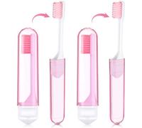 Nuenen 2 Pièces Brosse à Dents de Voyage Pliable pour Camping Mini Brosse à Dents Pliable et Portable à Poils Souples pour Adulte (Rose)