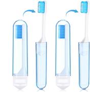 Nuenen 2 Pièces Brosses à Dents de Voyage Mini Brosse Dents Pliable Portable à Poils Souples pour Adulte Camping(Bleu, Couverture)