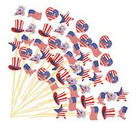 Nuenen 240 Pcs Cure-Dents de 4 Juillet Pics à Cocktail Patriotiques Topper à Cupcake de Drapeau Américain 4,72 Pouces Bâtonnet à Fruit en Bambou pour Fête de l'Indépendance USA, 6 Modèles