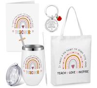 Nuenen 4 Pièces Set de Cadeaux d'Appréciation pour Enseignant Comprenant Gobelet à Café Isotherme de 20 oz Sac en Toile Porte-Clés Carte de Remerciement Cadeau pour Départ Remise des Diplômes