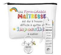 Nuenen Cadeau Maitresse d'École Fin d'Année Porte Clef Maitresse Trousse de Maquillage et Marque Page pour Enseignante Idée Cadeau Merci Professeur Cadeau Atsem pour Femme(Une Formidable Maîtresse)