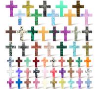 Nuenen Lot de 50 pierres de cristal en forme de croix en vrac de 2,5 cm en cristal naturel en forme de croix - Breloque de poche à quartz - Cadeau d'Halloween et de Pâques (4,5 x 3,5 x 0,6 cm)