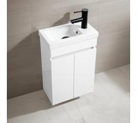NUESTRA VIDA 40cm Meuble sous Lavabo Salle de Bain Suspendu, Meuble Salle de Bain avec Vasque Petite Taille pour Chambre d’Amis-déjà pré-assemblés, sans Robinet et Bonde de Lavabo Pop-up (Bianco)