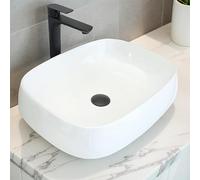 NUESTRA VIDA Lavabo de Luxe, Evier de Salle de Bain, Lavabo à Poser Blanc Vasque en Céramique Lave-Mains Rectangulaire de Qualité pour Salle de Bain 55×42×14cm