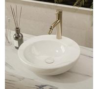 NUESTRA VIDA Lavabo en Céramique Blanc Brillant, Ø 45 x 13 cm, Vasque Ronde à Poser en céramique, Cuvette avec Bonde Lavabo sans Trop-Plein Inclus, Lave-Mains pour Salle de Bain