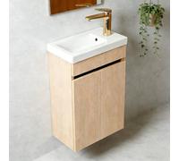 NUESTRA VIDA Meuble sous Lavabo Salle de Bain Suspendu, Meuble Salle de Bain avec Vasque Petite Taille, sans Robinet et Bonde de Lavabo Pop-up (Chêne, 41x23x62,5 cm)