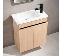 NUESTRA VIDA Meuble sous Lavabo Salle de Bain Suspendu, Meuble Salle de Bain avec Vasque Petite Taille, sans Robinet et Bonde de Lavabo Pop-up (Chêne, 51x27x60 cm)