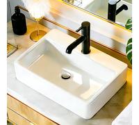 NUESTRA VIDA Vasque à Poser Rectangle en Céramique Blanc, Lavabo Salle de Bain Facile à Nettoyer, Lave Main pour Salle de Bains et WC (40x29,5x12 cm)