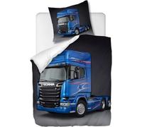 NUEYSP Housse de Couette 140x200 Camion Bleu Parures de Lit 140x200 Enfant Polycoton Douce et Confortable Housse de Couette Impression 3D avec 1 Taie d'oreiller