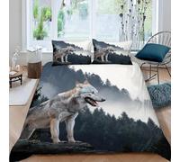 NUEYSP Housse de Couette 160x200 Loup Gris Parures de Lit 160x200 Enfant Polycoton Douce et Confortable Housse de Couette Impression 3D avec 1 Taie d'oreiller