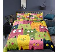 NUEYSP Housse de Couette 200x200 Chats Parures de Lit 200x200 Adulte Polycoton Douce et Confortable Housse de Couette Impression 3D avec 2 Taie d'oreiller