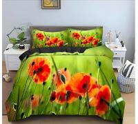 NUEYSP Housse de Couette 200x200 Coquelicot Rouge Parures de Lit 200x200 Adulte Polycoton Douce et Confortable Housse de Couette Impression 3D avec 2 Taie d'oreiller