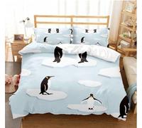 NUEYSP Housse de Couette 200x200 Pingouin Parures de Lit 200x200 Adulte Polycoton Douce et Confortable Housse de Couette Impression 3D avec 2 Taie d'oreiller