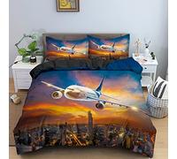 NUEYSP Housse de Couette 220x240 Avion De Ligne Parure de Lit 220x240 Adulte Enfant avec Fermeture Éclair Doux Confortable Respirant Microfibre Housse Couette et 2 Taie d'oreiller 65x65 cm