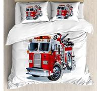 NUEYSP Housse de Couette 220x240 Camion de Pompiers Parures de Lit 220x240 Adulte Polycoton Douce et Confortable Housse de Couette Impression 3D avec 2 Taie d'oreiller