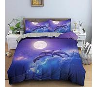 NUEYSP Housse de Couette 220x240 Dauphin Parures de Lit 220x240 Adulte Polycoton Douce et Confortable Housse de Couette Impression 3D avec 2 Taie d'oreiller