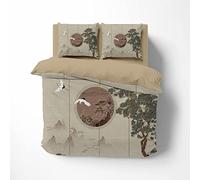 NUEYSP Housse de Couette 220x240 Style Japonais Parure de Lit 220x240 Adulte en Microfibre Doux Respirant Housse de Couette Imprimée(110GSM), 2 taie d'oreiller 65x65, avec Fermeture éclair