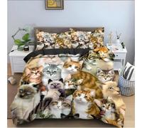 NUEYSP Housse de Couette 240x260 Chat Parures de Lit 240x260 Adulte Polycoton Douce et Confortable Housse de Couette Impression 3D avec 2 Taie d'oreiller