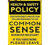 Nufar Panneau humoristique en aluminium avec inscription « Health and Safety Common Sense Policy » pour bar, atelier, garage, décoration murale, 14 x 20,3 cm, style 10