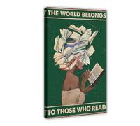 NUIHAGF Impression sur toile Black Queen Reading The World Belongs To Those Who Read - Décoration de chambre à coucher, bureau, chambre - Cadeau 30 x 45 cm