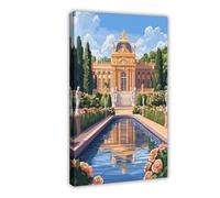 NUIHAGF Impression sur toile de pavillon de jardin français avec statues en marbre et haies de roses - Décoration murale pour salon, chambre à coucher - 50 x 75 cm