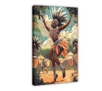 NUIHAGF Impression sur toile pour salon, chambre à coucher - Motif danse zoulou indlamu d'Afrique du Sud - 60 x 90 cm