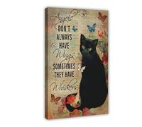 NUIHAGF Impression sur toile représentant un chat noir et un papillon avec des anges qui n'ont pas toujours des ailes - Décoration murale pour salon, chambre à coucher - 50 x 75 cm