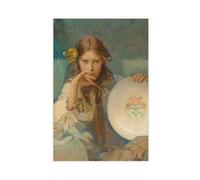 NUIHAGF Poster sur toile « Girl with A Plate with A Folk » - Décoration pour chambre à coucher, bureau, chambre, cadeau (50 x 75 cm)