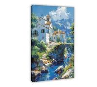 NUIHAGF Poster sur toile représentant un village de montagne français - Décoration murale pour salon, chambre à coucher - 50 x 75 cm
