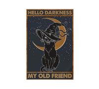 NUIHAGF Witchcraft Impression sur toile Motif chat Hello Darkness My Old Friend Blood Moon Décoration murale pour salon, chambre à coucher 20 x 30 cm