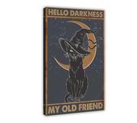 NUIHAGF Witchcraft Impression sur toile Motif chat Hello Darkness My Old Friend Blood Moon Décoration murale pour salon, chambre à coucher 20 x 30 cm