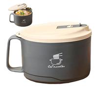 Nuiorfty Bol à nouilles 1200 ml grand bol à ramen avec couvercle et poignée cuiseur ramen avec doublure en acier inoxydable pour dortoir de bureau domicile gris