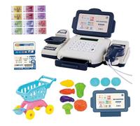 Nuiorfty Caisse enregistreuse Jouet avec Scanner Caisse enregistreuse de Simulation pour Enfants avec Calculatrice d'argent fictif Carte de crédit Nourriture Jouets Jeu pour garçons Filles Bleu