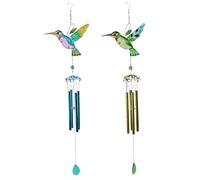 Nuiorfty Carillons éoliens pour Jardin 2 Pièces Carillons éoliens Colibri Carillon Romantique en Verre en Métal Ornements Suspendus de Jardin Colibri pour Patio Cour Style de Fête 2