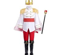 Nuiorfty Costume de Prince pour garçons tunique à manches longues Costume de Prince charmant pour garçons avec couronne et canne ensemble complet pour cosplay soirée déguisée et jeu rôle