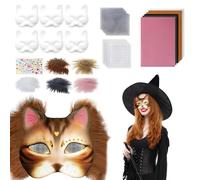 Nuiorfty Kit de masque Therian réaliste demi-visage de chat vierge avec feuille tissu en feutre fausse fourrure en peluche et ma