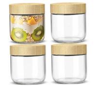 Nuiorfty Lot de 4 récipients à avoine de nuit 283 5 g en verre transparent avec couvercle anti-fuite petits pots en verre à large ouverture pour salade épices yaourt collations sucre épicé